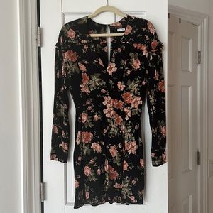 Reformation Floral Mini Dress with Ruffles and Long Sleeves